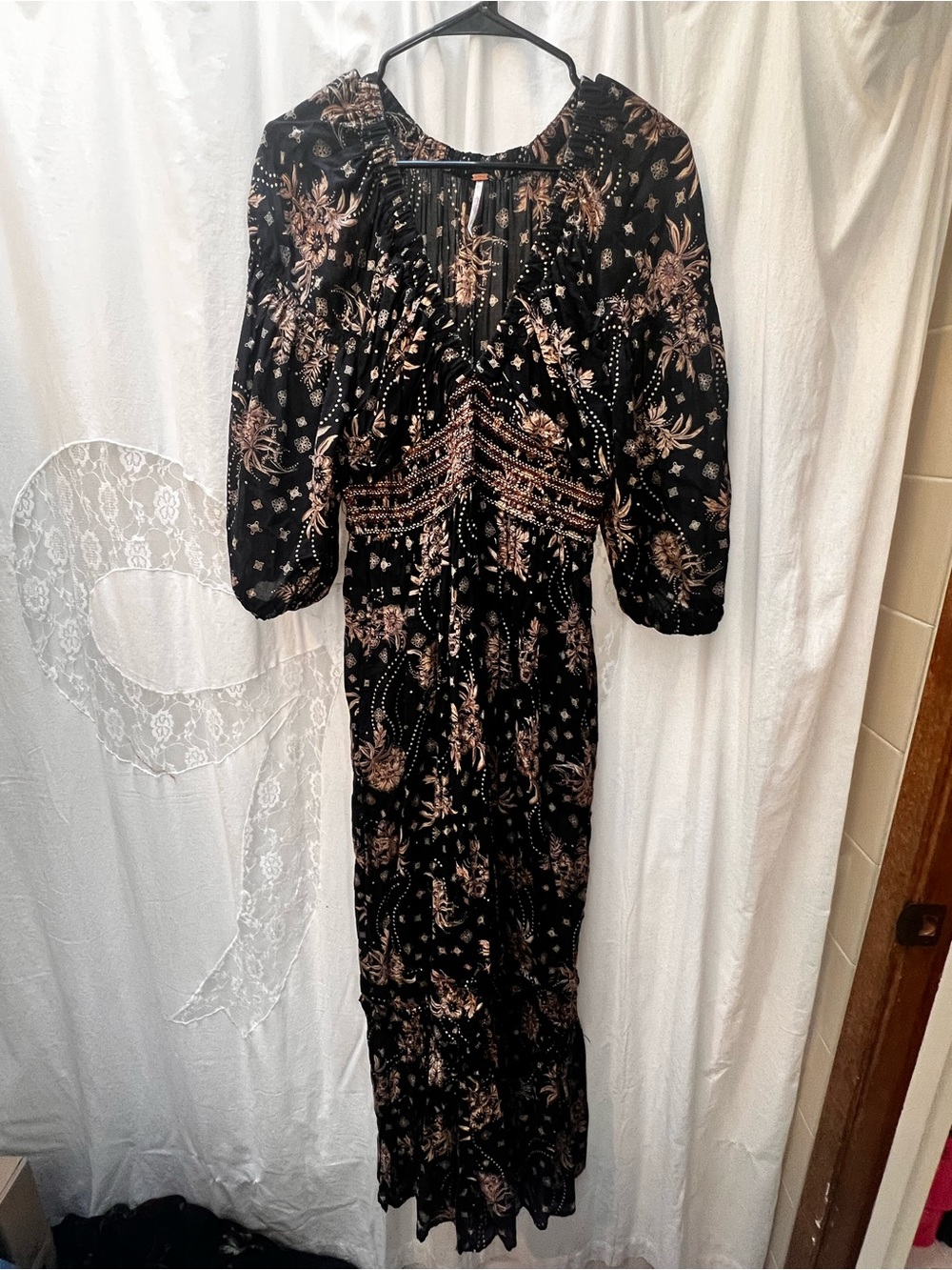 Free People Black Maxi Dress with Blush Floral Print